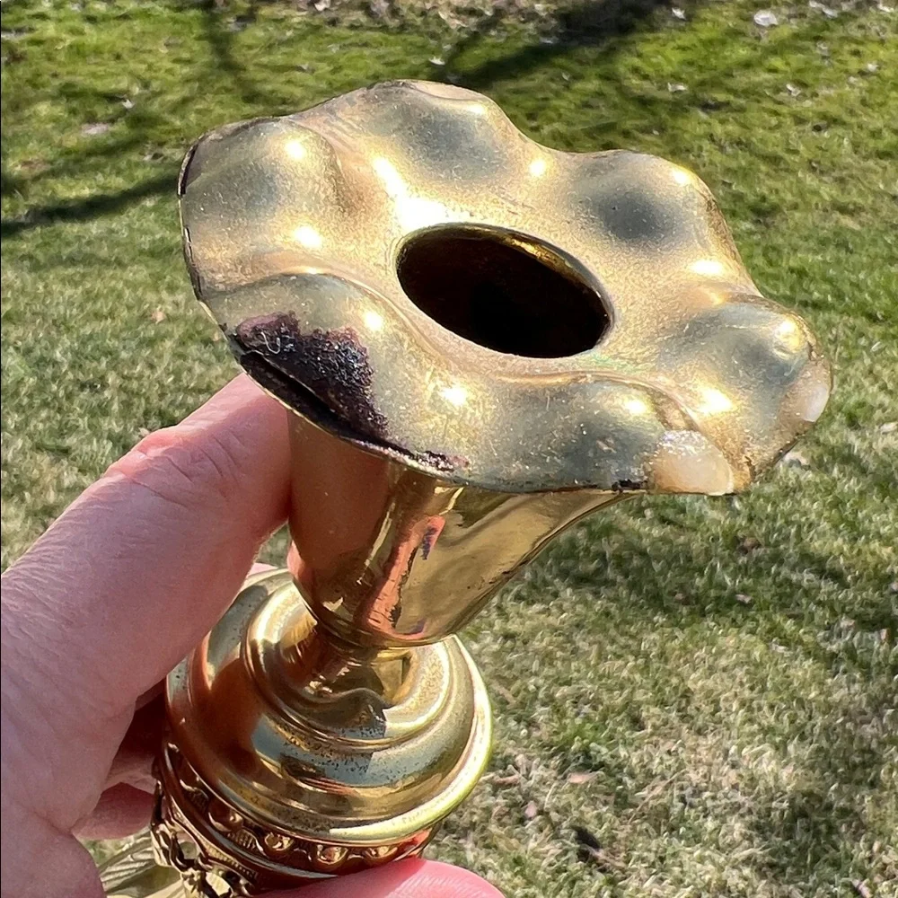Antique Shabbat Sabbath Brass Candlesticks by Fraget Warszawa Poland Judaica